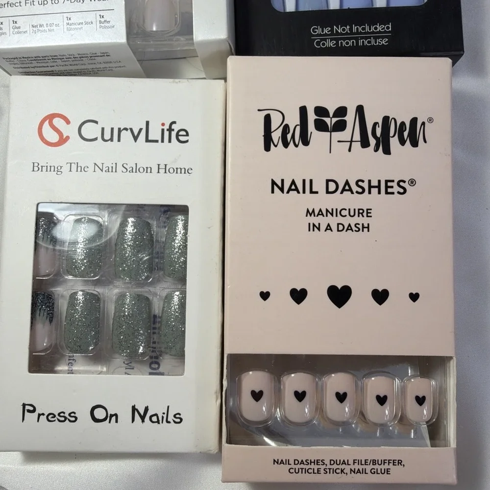 Press On Nail Bundle Of 4 Red Aspen Fashion Nails Short Long Med Assorted Brands